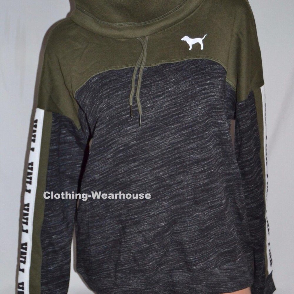 Victoria's Secret pink Black green Logo Cowl Pullover Sweatshirt S new